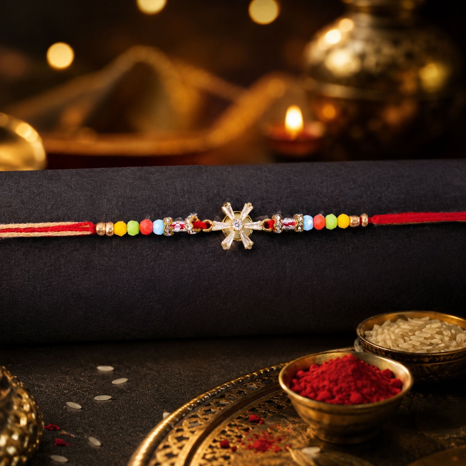 ALVENZA Snowflake AD Stone Designer Rakhi for Brother, Multicolour Beads Gift