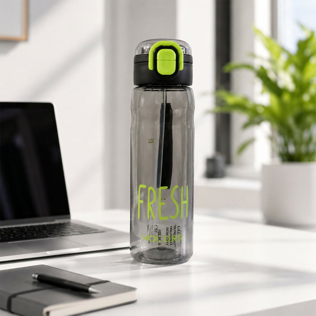 ALVENZA KOLORR Leakproof Sports Water Bottle with Straw & Carry Loop Black (700ML)