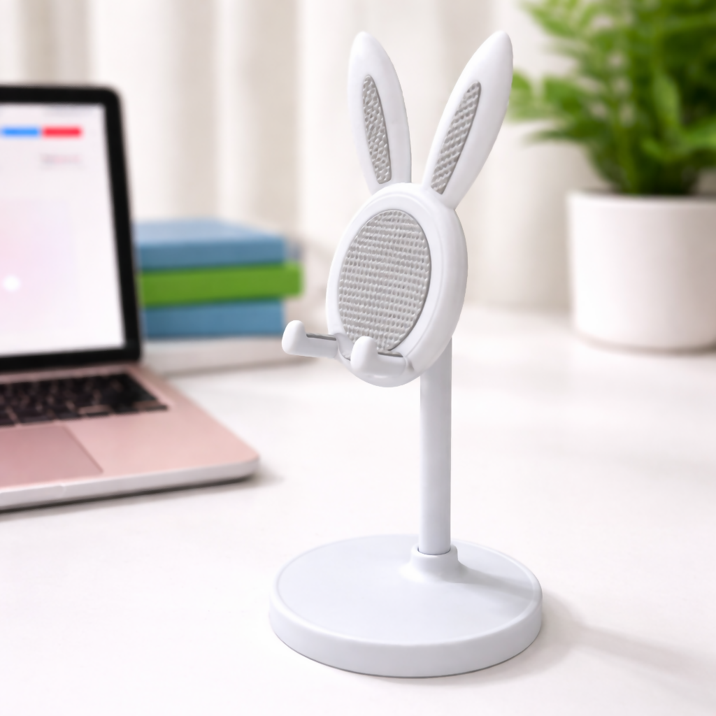 ALVENZA Adjustable White Bunny Ear Phone Stand – Stable & Cute Design