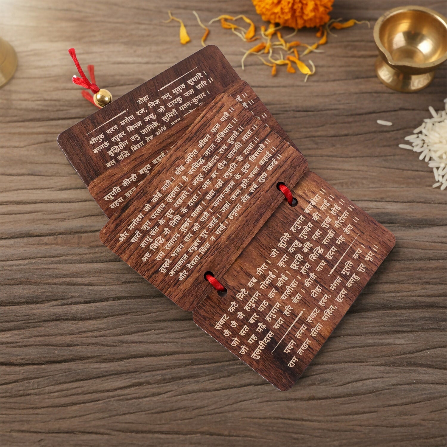 Hanuman Chalisa Wooden Prayer Book – Engraved Devotional Scripture