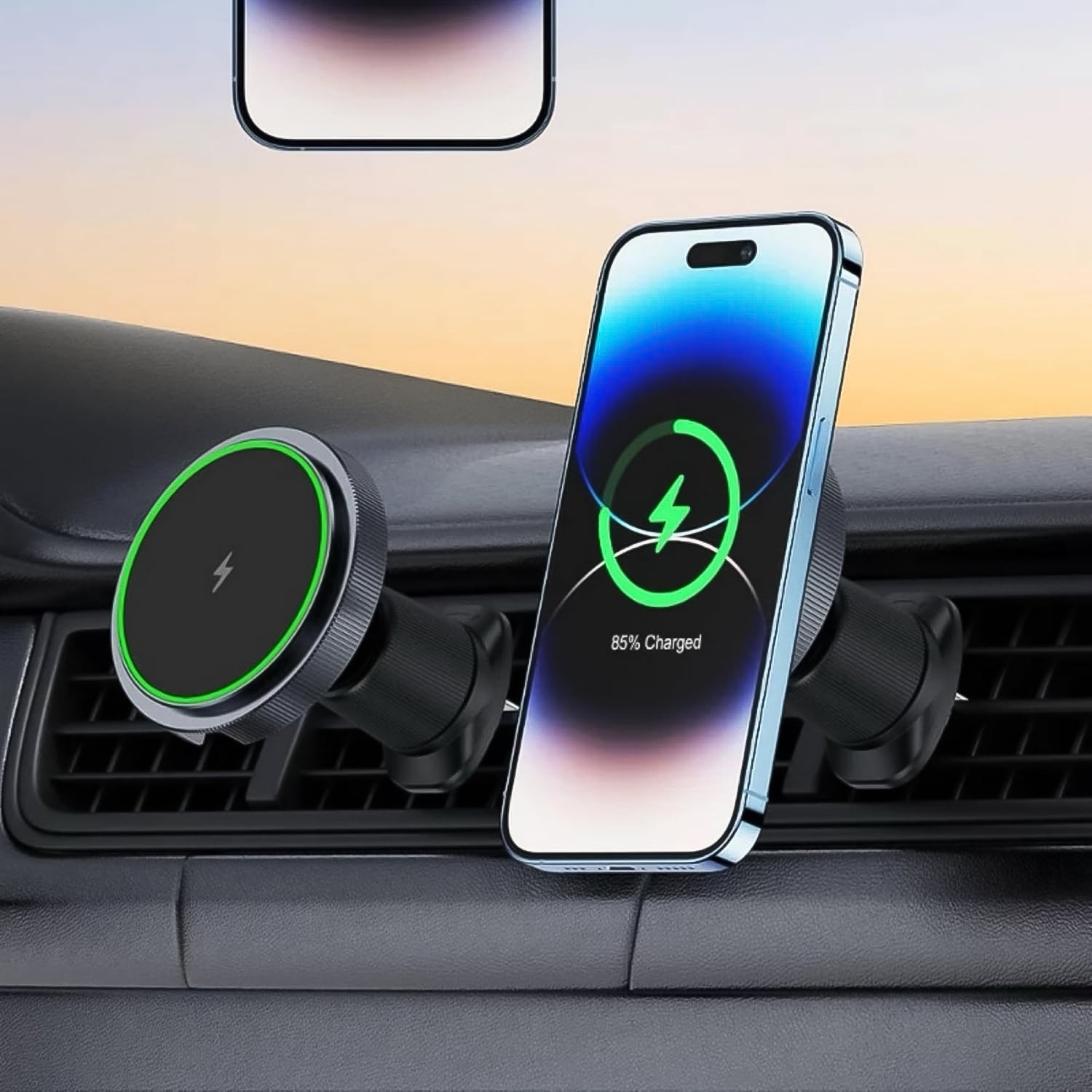 Magnetic Car Charger Wireless Phone Mount with RGB Lights - Front View