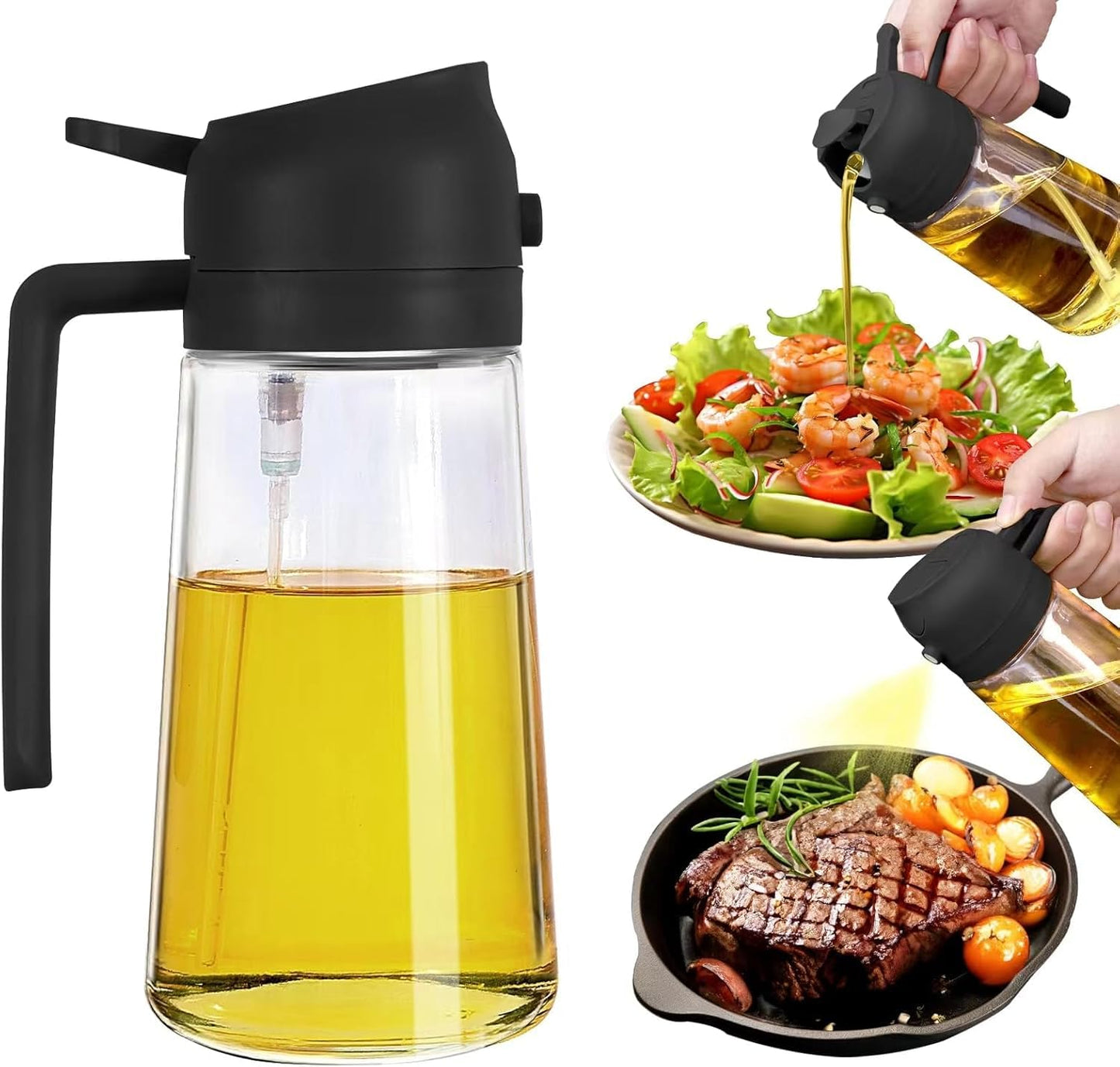ALVENZA 2-in-1 Glass Oil Sprayer & Dispenser Bottle - Front View
