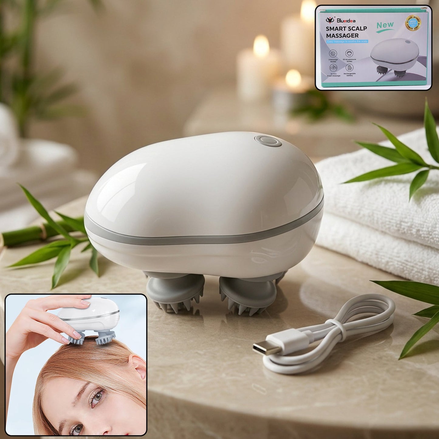  Electric Scalp Massager – Portable USB Rechargeable with 4 Heads - Detail 1