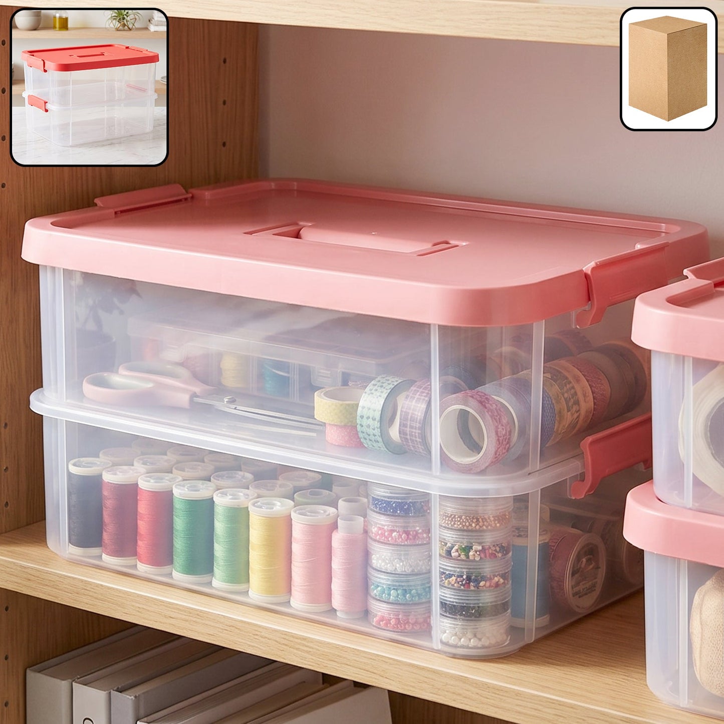  Plastic Transparent Storage Box with Lid 2XL 2 Layer Stackable Organizer (1 Pc) - Detail 1