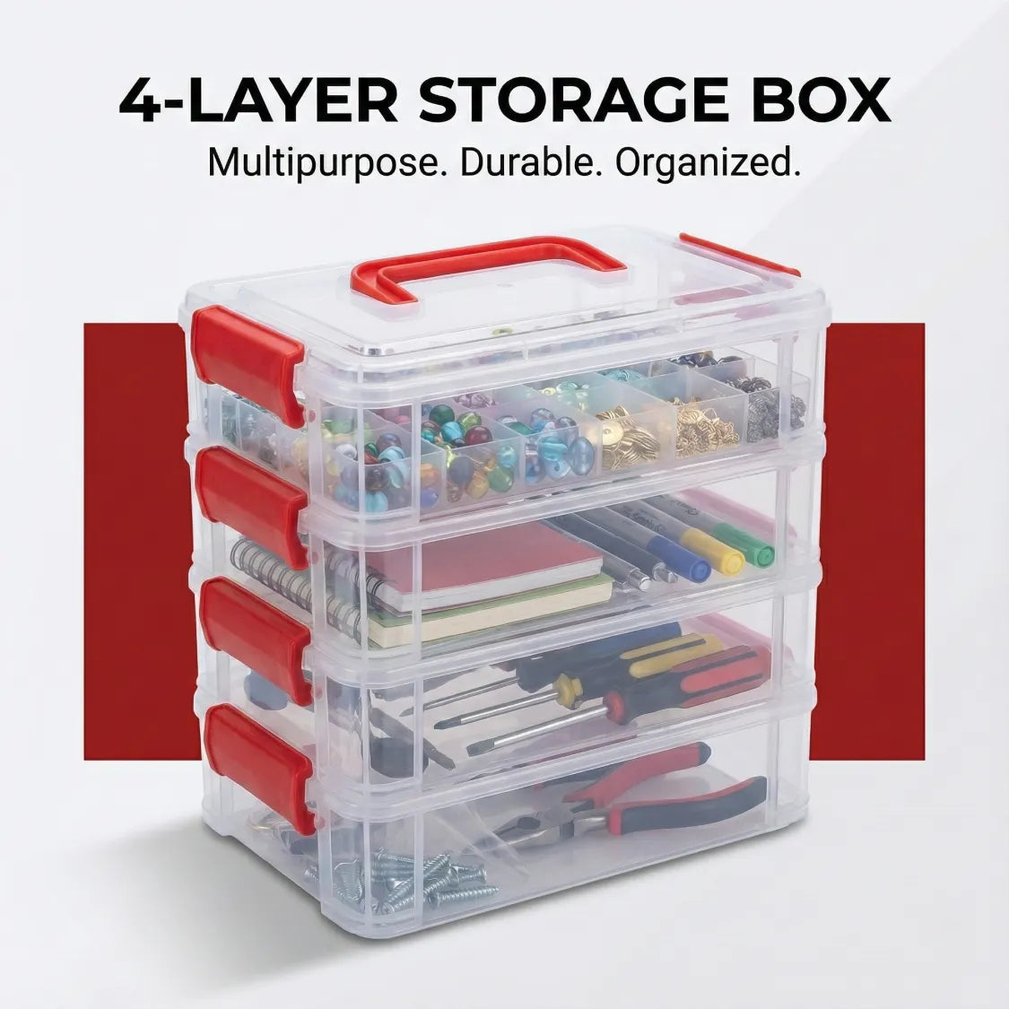  Plastic Storage Box – 4-Layer Transparent Organizer with Handle - Detail 1