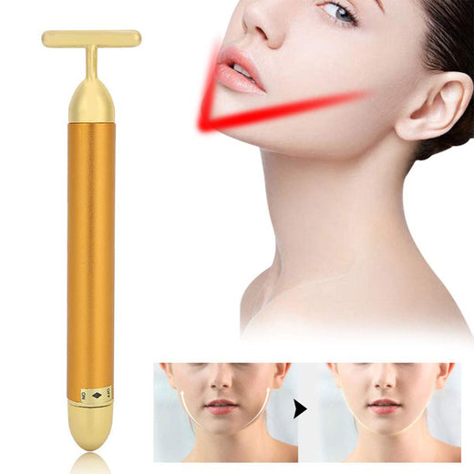 ALVENZA Golden Vibration Facial Massager | 24K Gold Pulse T-Bar Face Lift Roller
