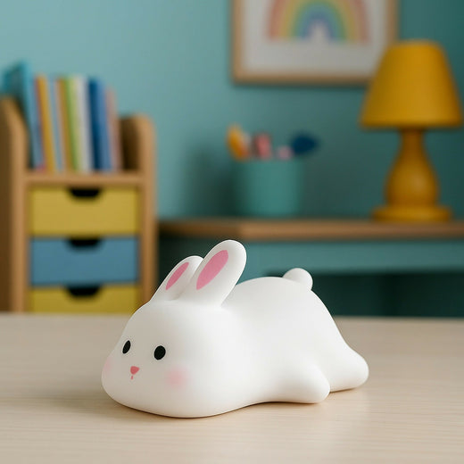 ALVENZA Cute Soft Bunny LED Night Light for Kids | USB Rechargeable Silicone Animal Bedside Nursery Lamp