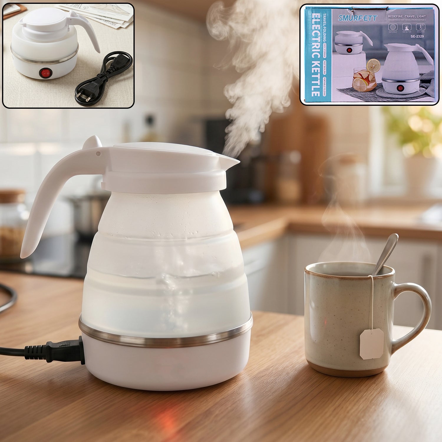  Collapsible Travel Electric Kettle 600ml Foldable Silicone Water Boiler (1 Pc) - Detail 1