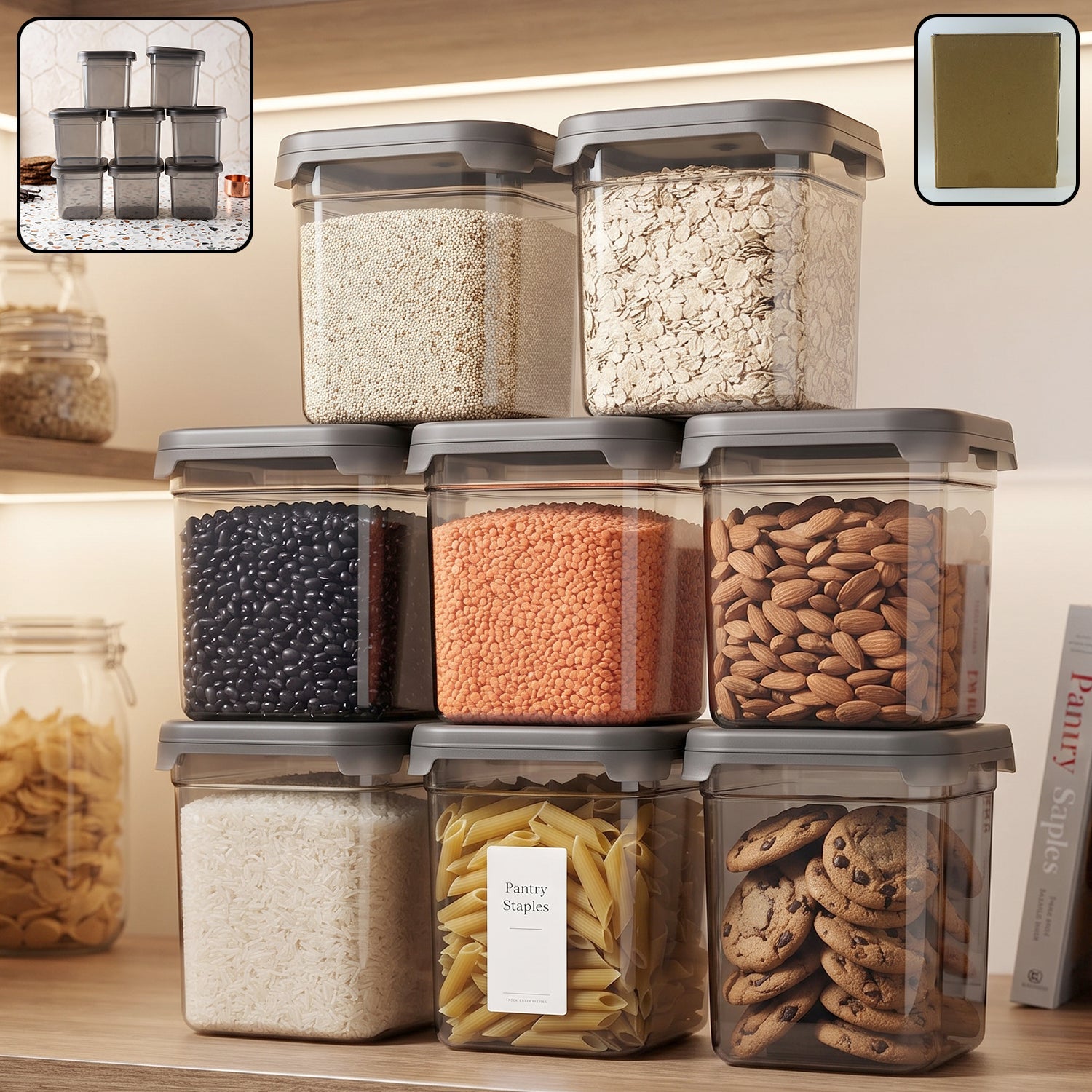  Plastic Food Storage Container Set 700ml Airtight Pantry Jars (8 Pc Set) - Detail 1