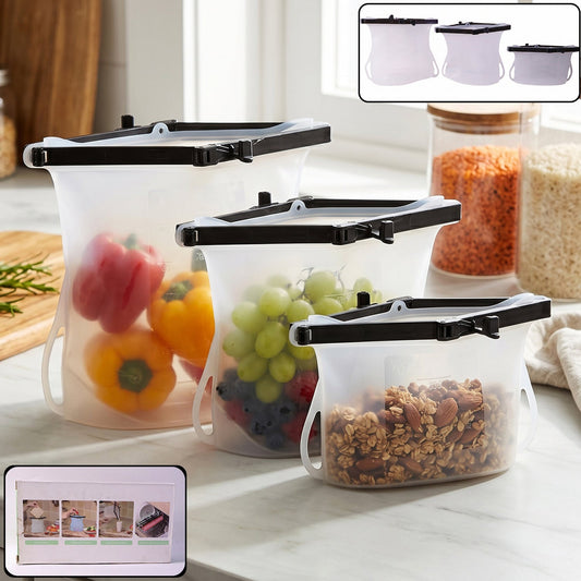  Reusable Silicone Food Bags – Set of 3 Leakproof Keepers | ALVENZA - Detail 1