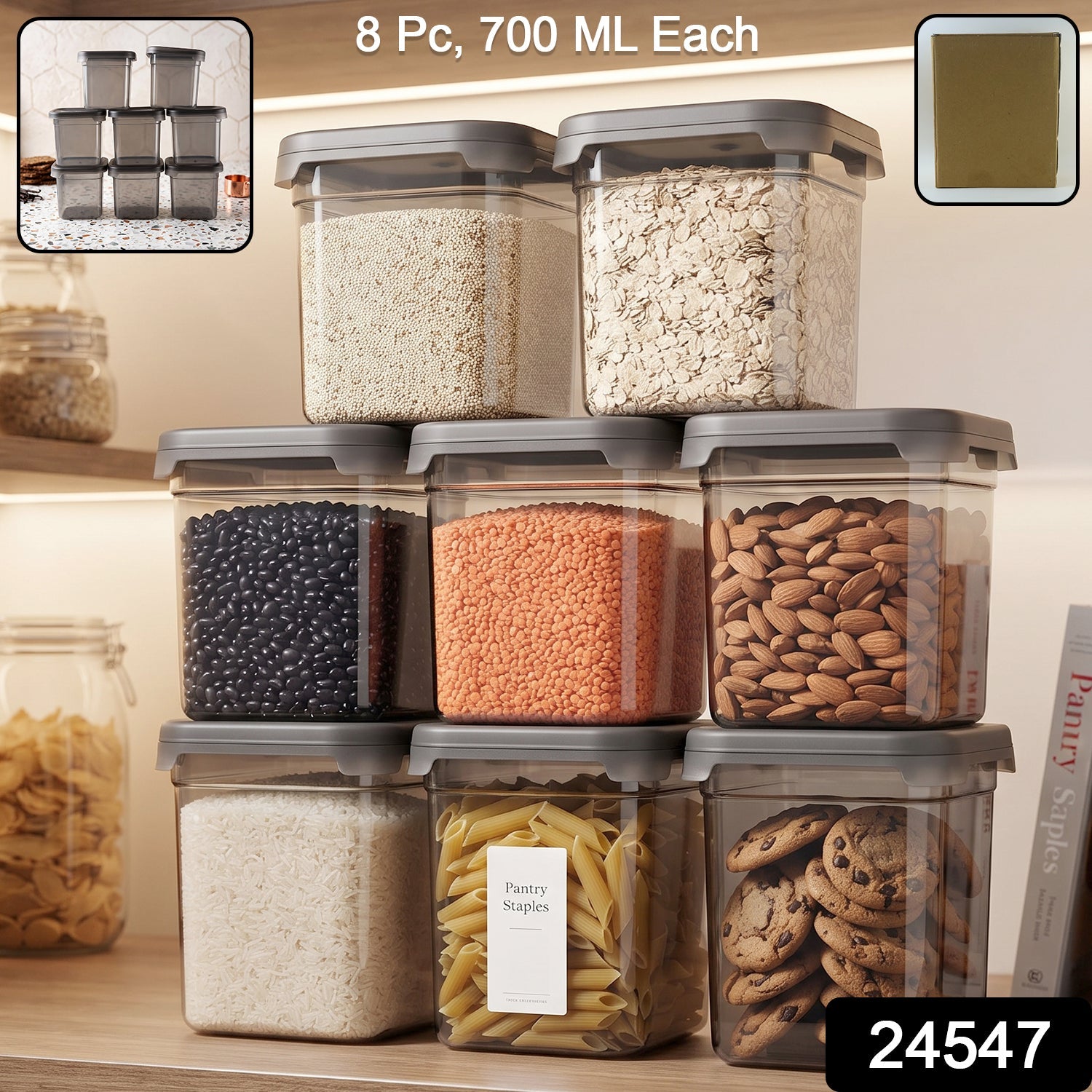  Plastic Food Storage Container Set 700ml Airtight Pantry Jars (8 Pc Set) - Detail 2