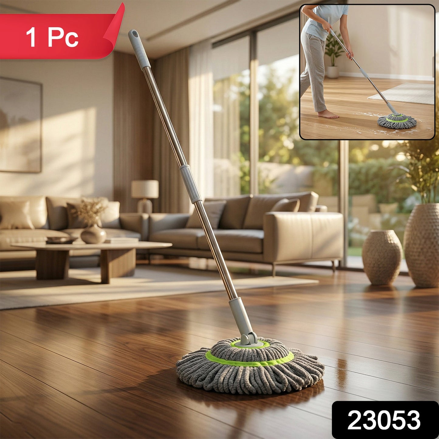  360° Spin Mop – Adjustable Handle & Microfiber Head for Effortless Cleaning - Detail 2