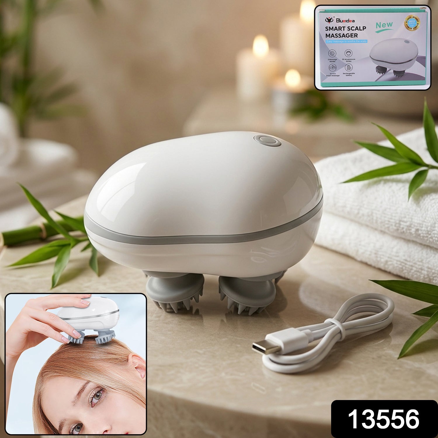  Electric Scalp Massager – Portable USB Rechargeable with 4 Heads - Detail 2