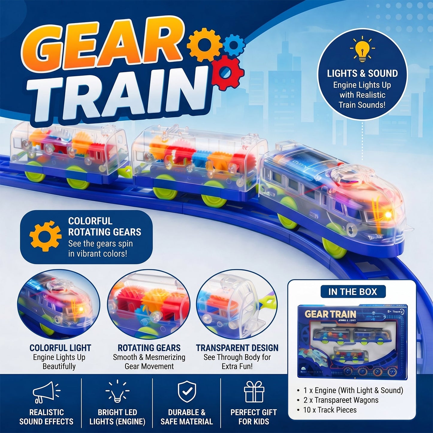  Gear Train Sound & Light – Engaging Kids Electric Train Set - Detail 2
