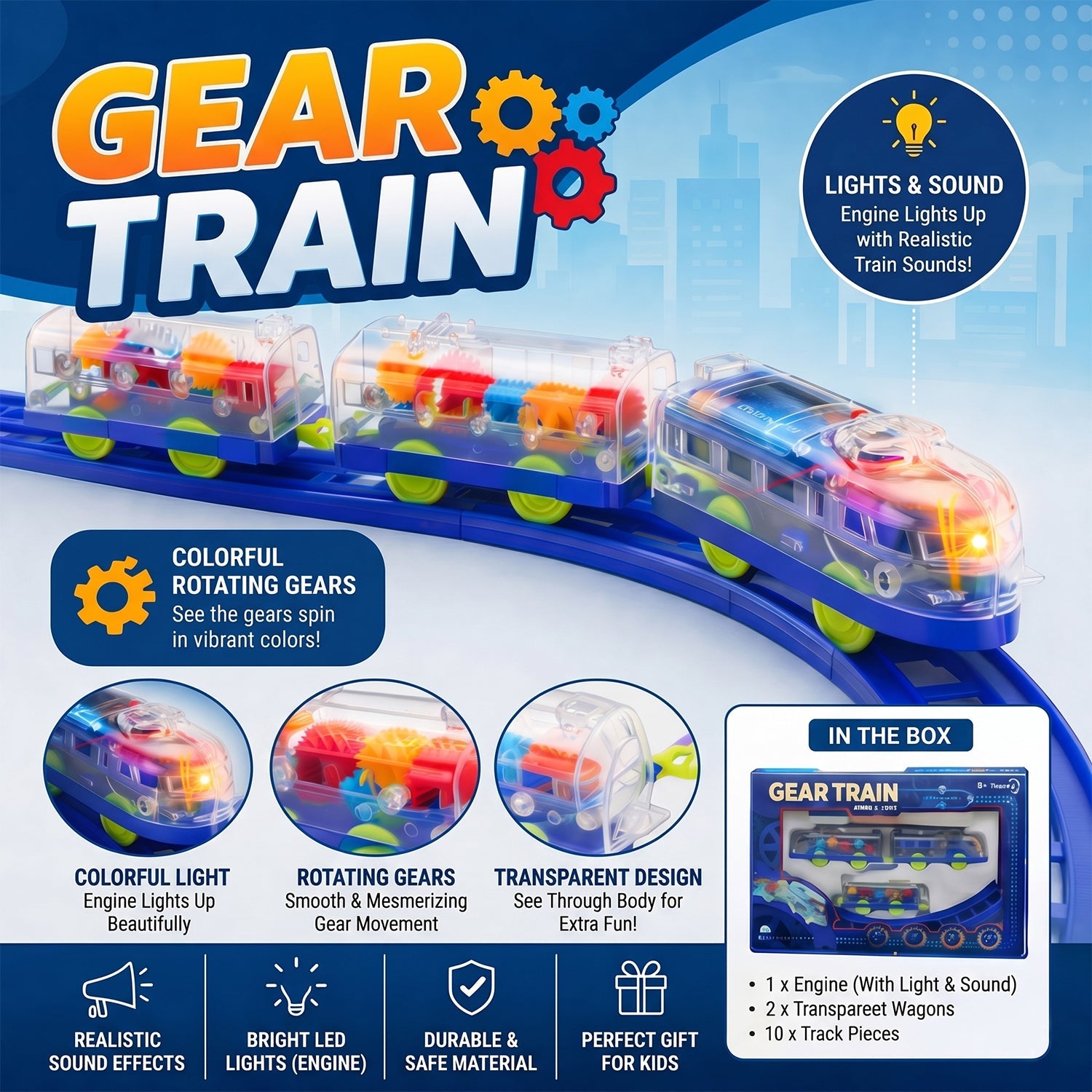  Gear Train Sound & Light – Engaging Kids Electric Train Set - Detail 2