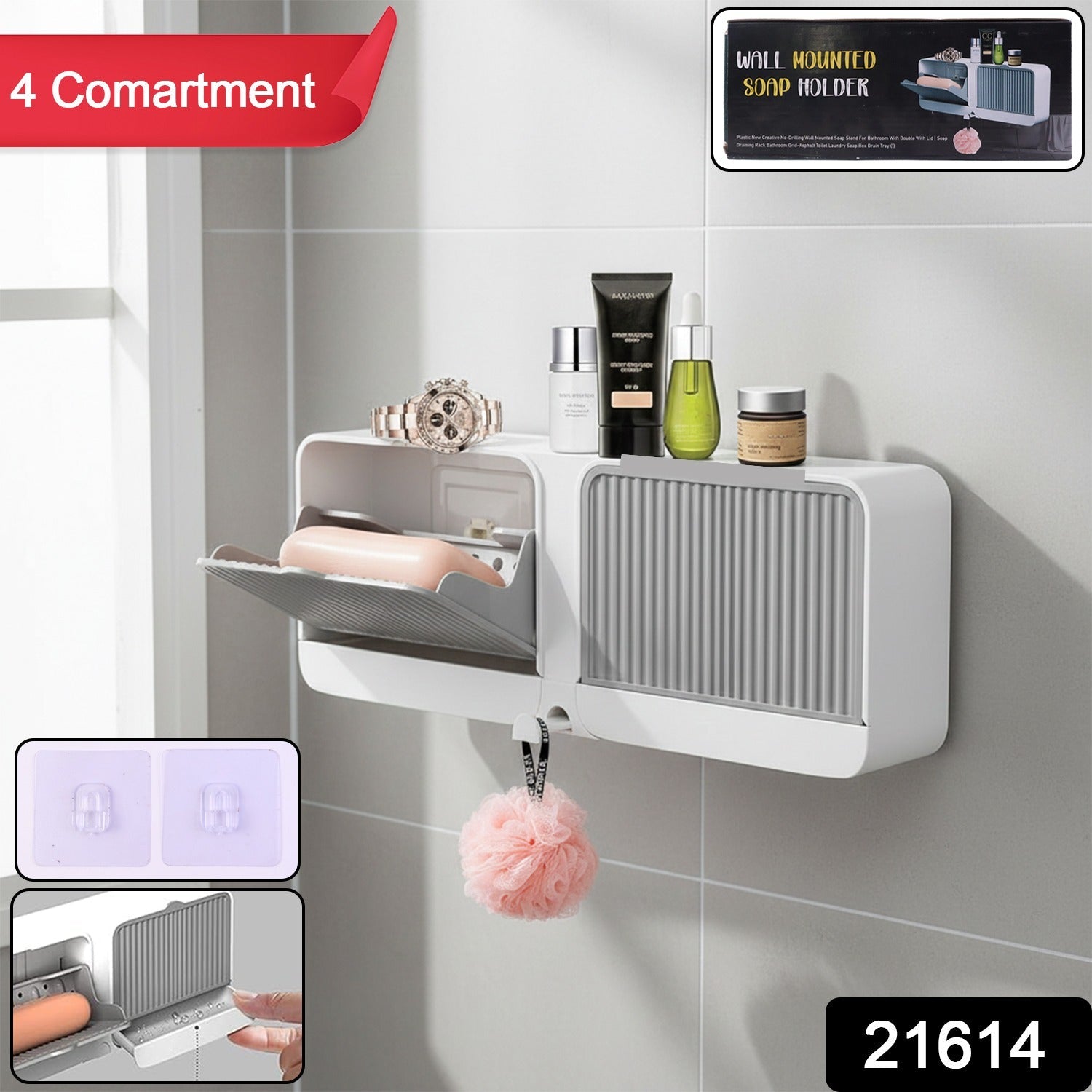  Bathroom Storage Organizer – Wall Mounted 4-Compartment Soap Holder - Detail 2