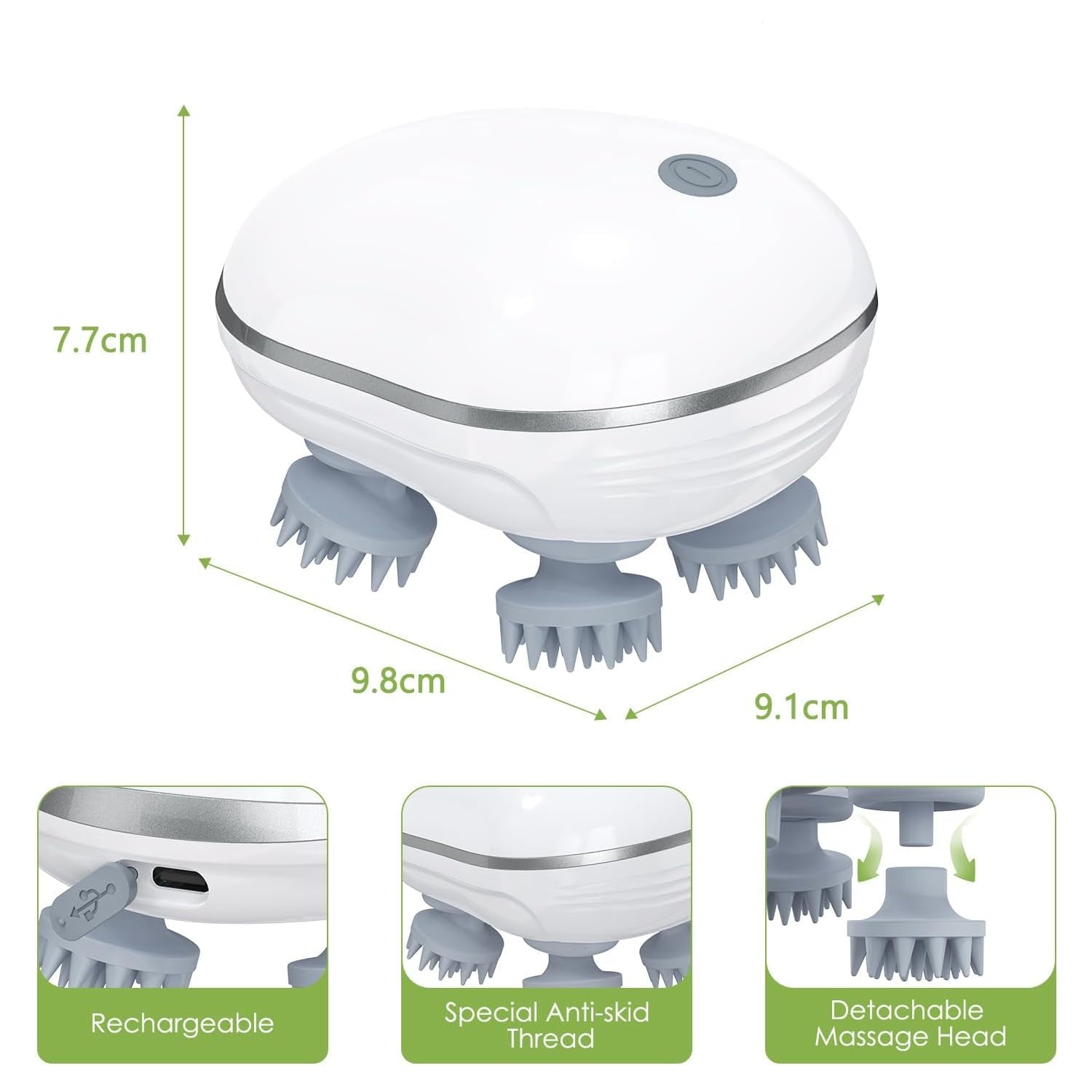 Electric Scalp Massager – Portable USB Rechargeable with 4 Heads - Detail 3