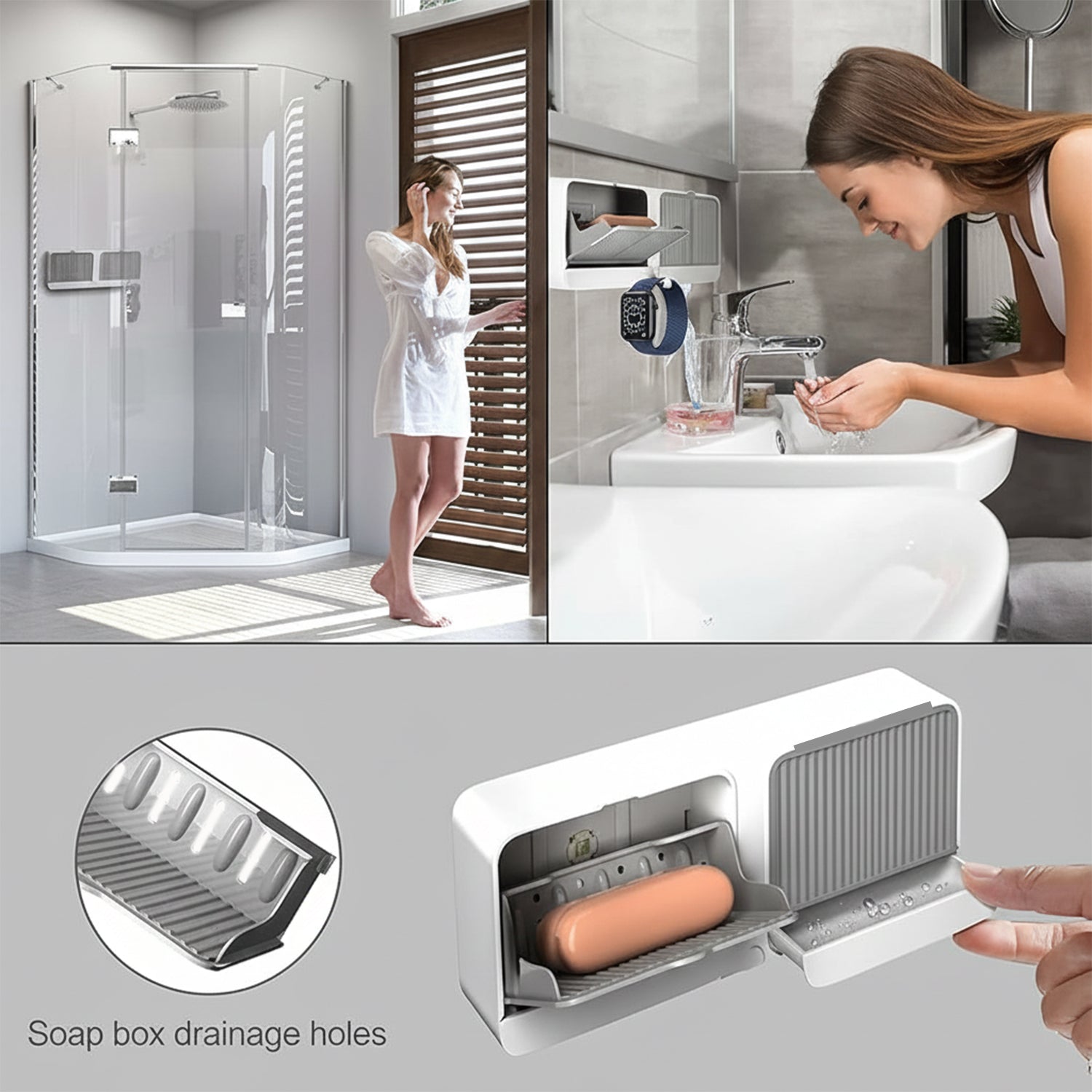  Bathroom Storage Organizer – Wall Mounted 4-Compartment Soap Holder - Detail 3