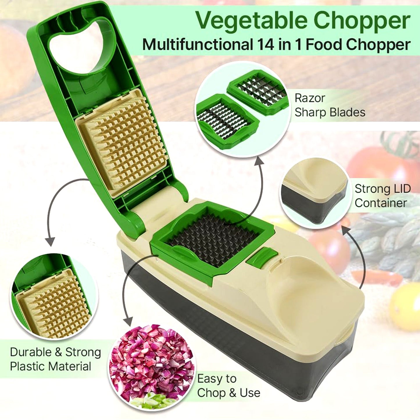  Vegetable Chopper – Quick Nicer Dicer with 4 Stainless Blades - Detail 4