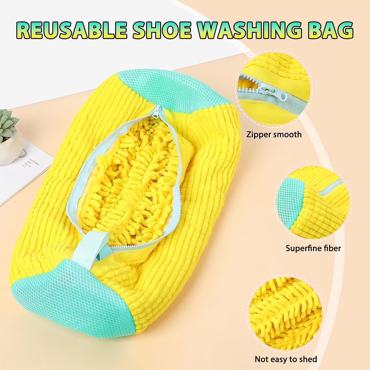  Shoe Washing Machine Bag – Microfiber Chenille Lining with Zipper - Detail 4