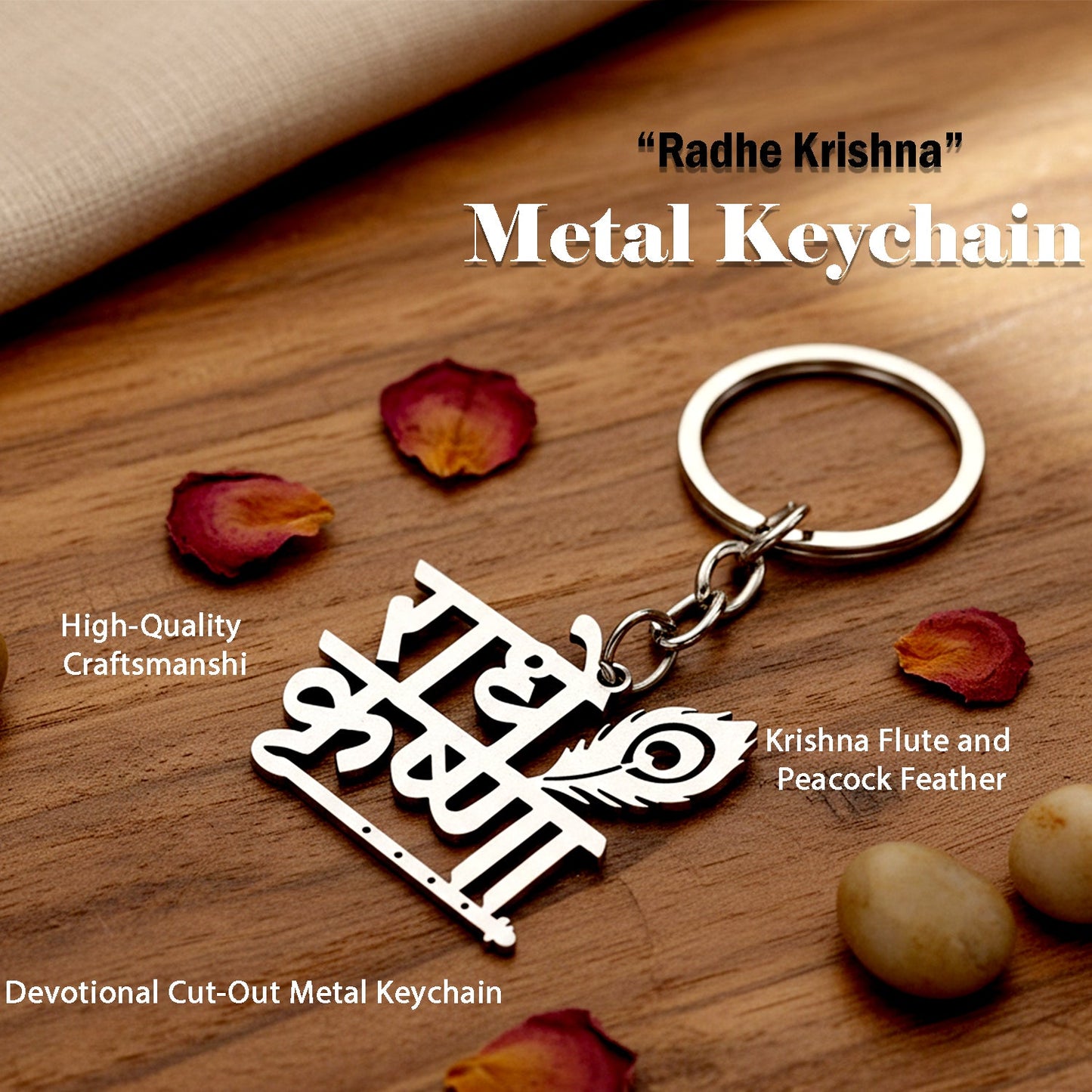  Radhe Krishna Metal Keychain – Durable Spiritual Key Holder - Detail 4
