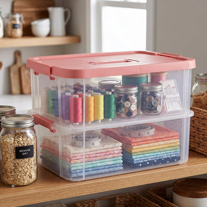  Plastic Transparent Storage Box with Lid 2XL 2 Layer Stackable Organizer (1 Pc) - Detail 4