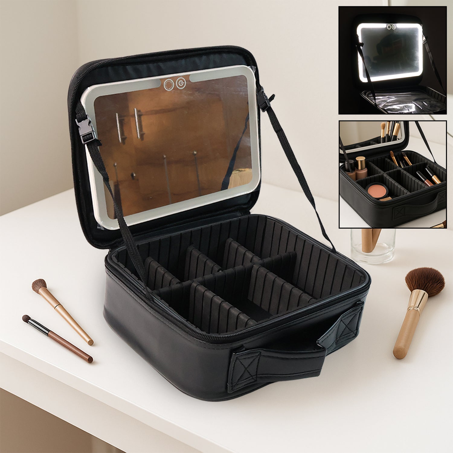 LED Light Makeup Organizer Box – Portable Cosmetic Storage with Mirror