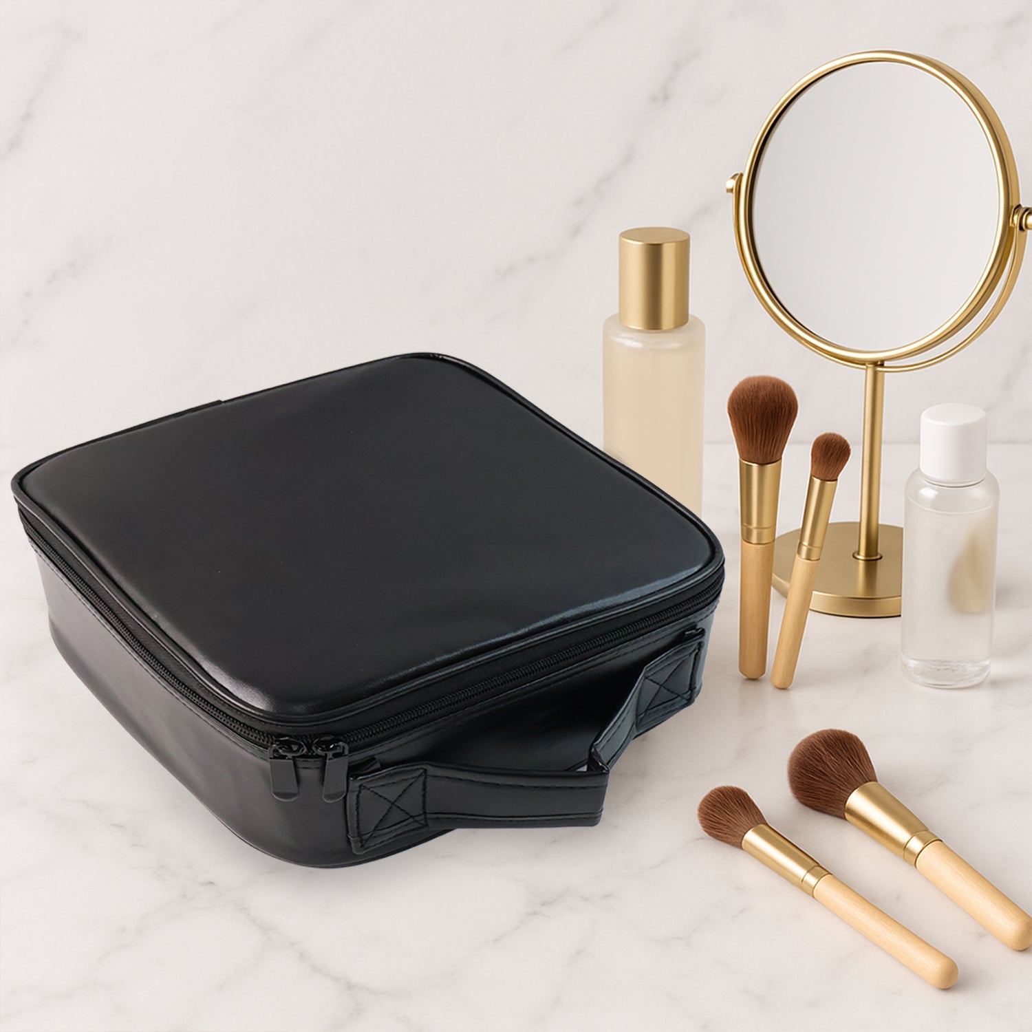 LED Light Makeup Organizer Box – Portable Cosmetic Storage with Mirror