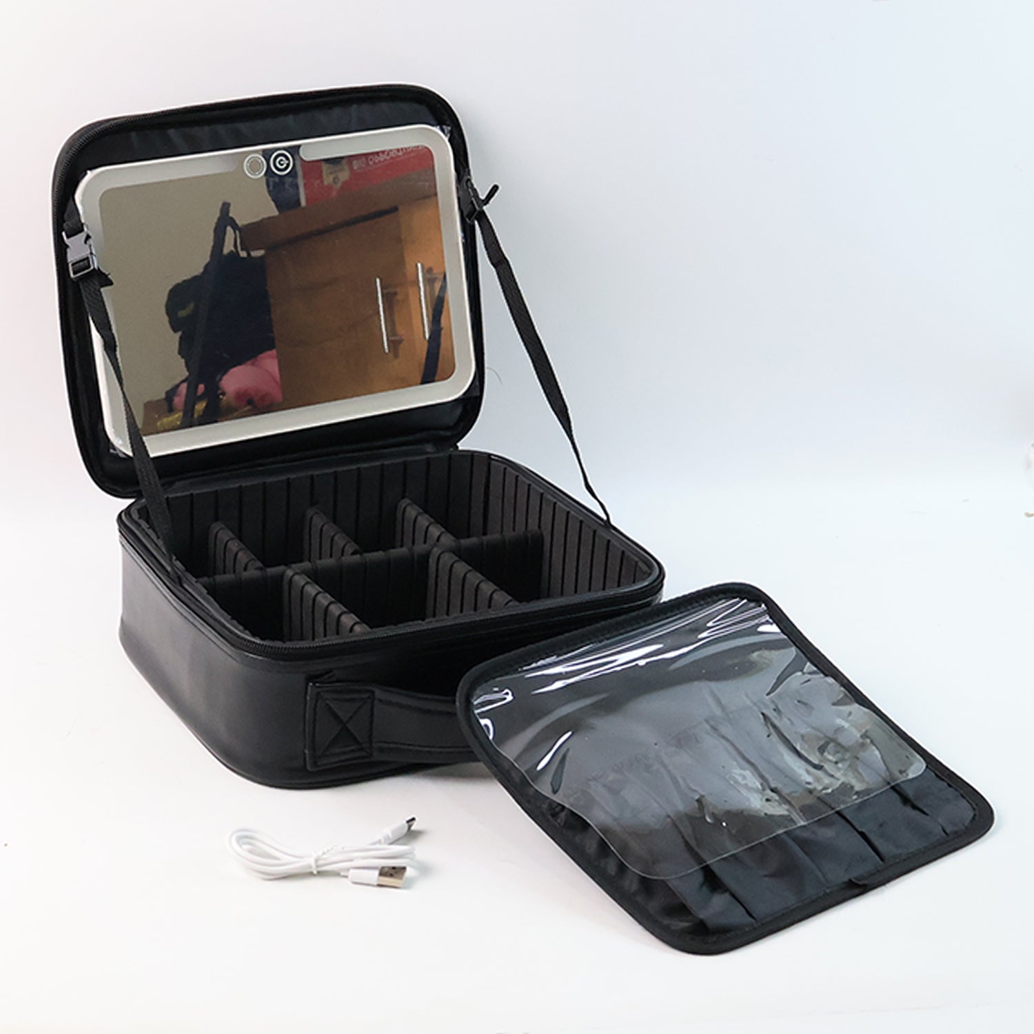 LED Light Makeup Organizer Box – Portable Cosmetic Storage with Mirror
