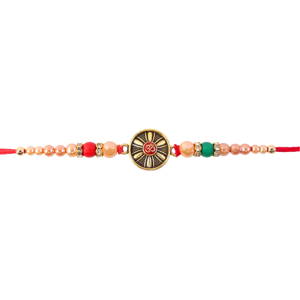 ALVENZA Oxidised Antique Chakra Wheel Designer Rakhi for Brother with Red Stone