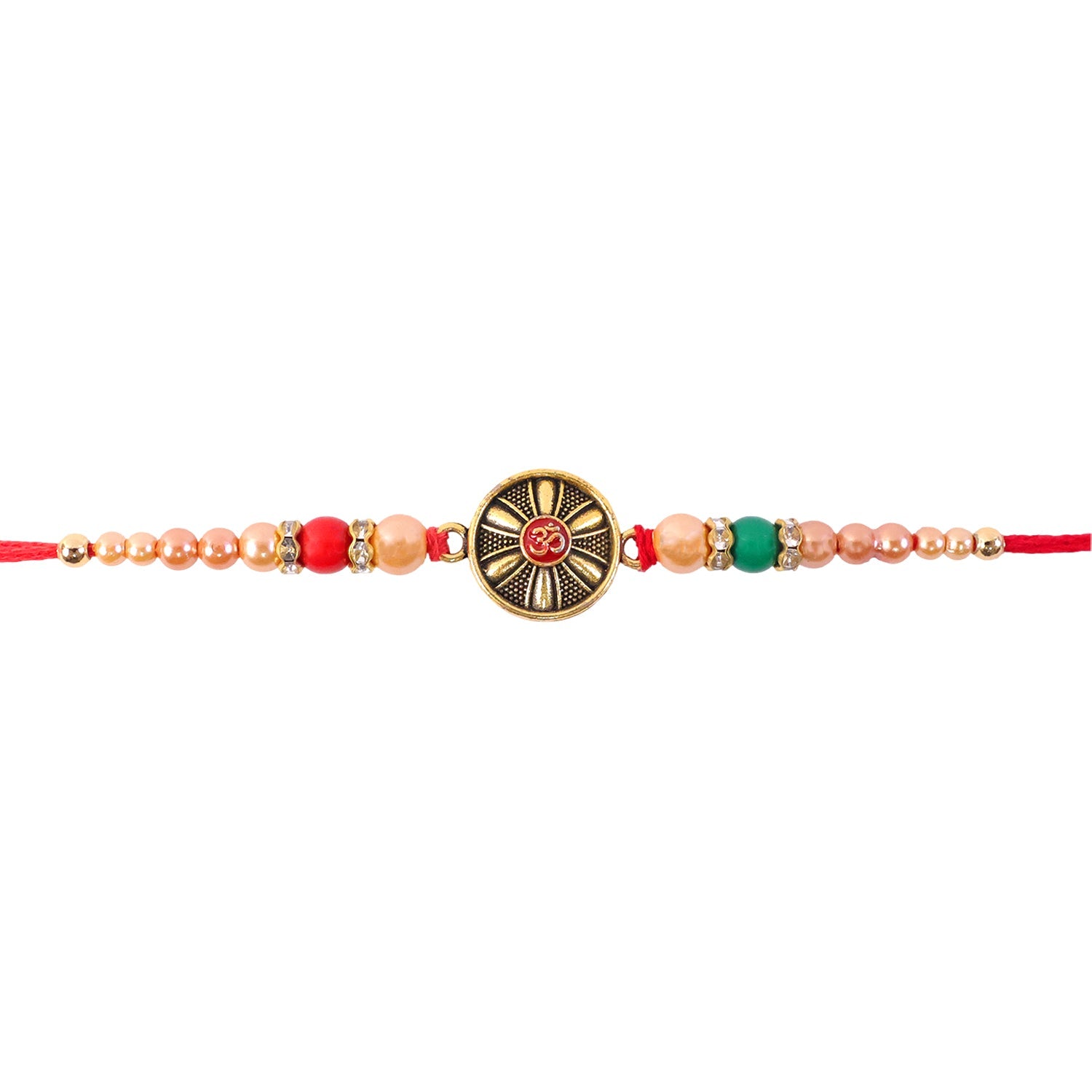 ALVENZA Oxidised Antique Chakra Wheel Designer Rakhi for Brother with Red Stone