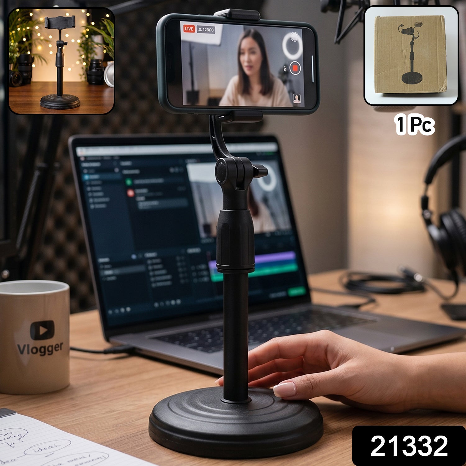 ALVENZA Adjustable Phone Stand – 360° Rotating & Height Adjustable
