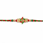 ALVENZA Festive Red & Green Meenakari Pinwheel AD Stone Rakhi for Brother Gift