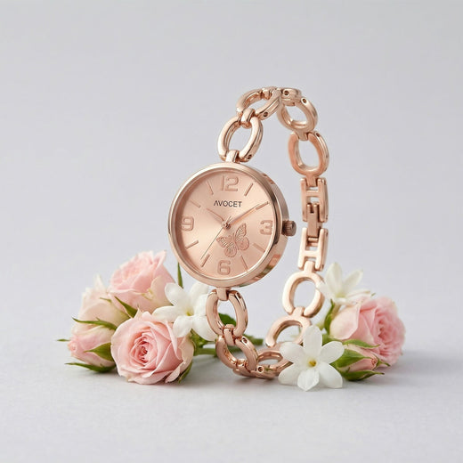Women's Wrist Watch – Rose Gold Elegant Chain Strap with Butterfly Dial