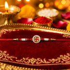 ALVENZA Swastik Pearl Frame Rakhi – Elegant and Traditional Tie for Brothers