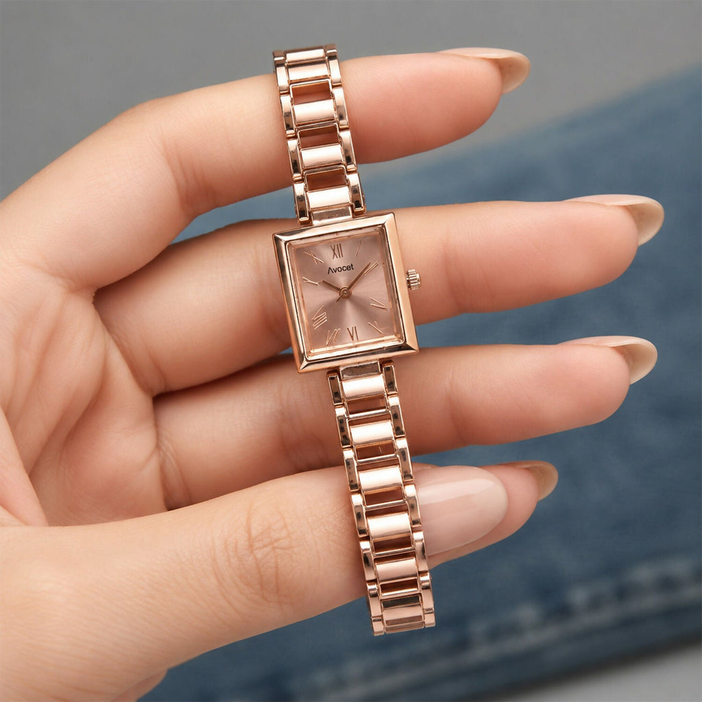 Rose Gold Square Dial Watch – Elegant & Stylish for Women