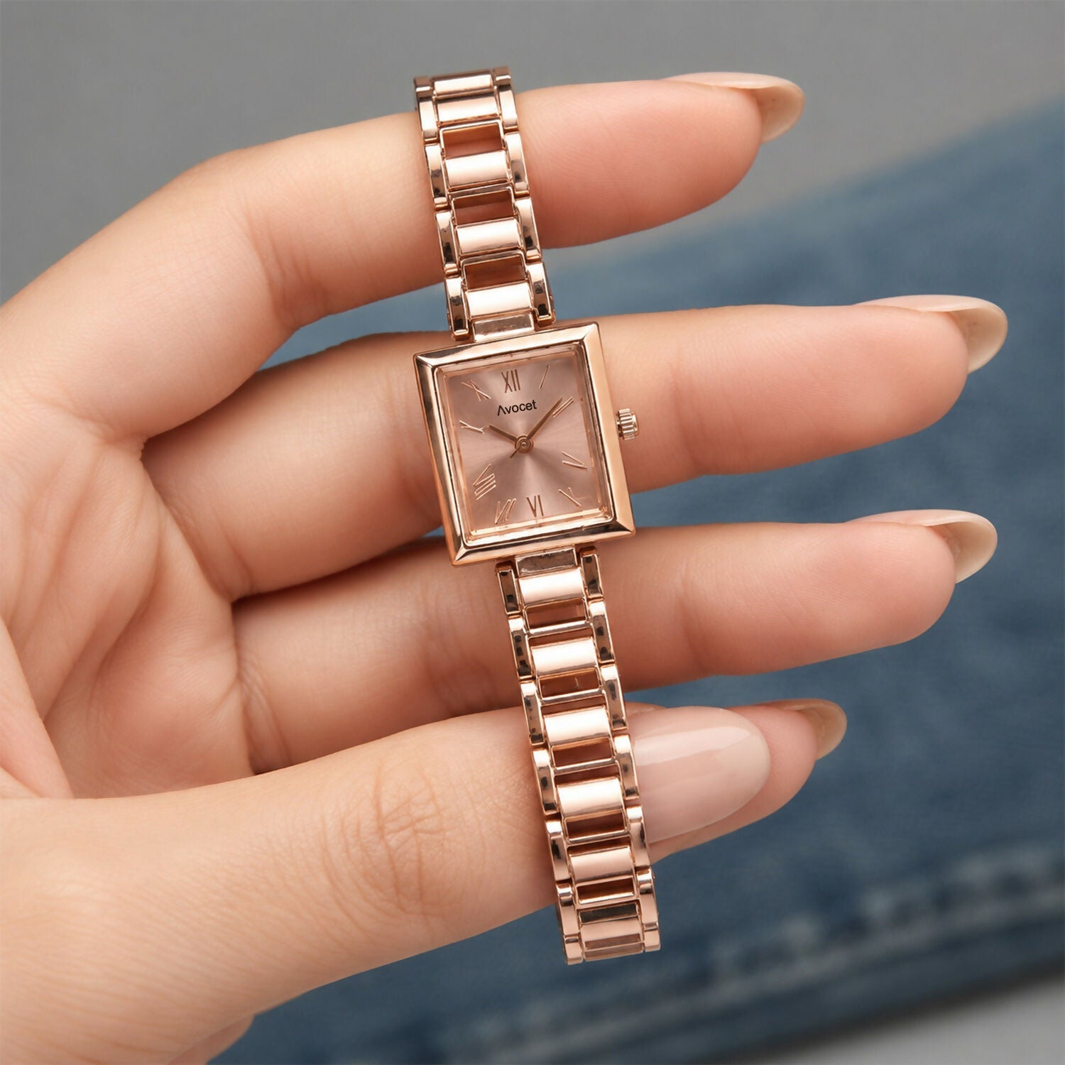 Rose Gold Square Dial Watch – Elegant & Stylish for Women