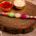 ALVENZA Bright Macrame Bracelet Rakhi with Green Peach Pink Beads and Colorful Thread