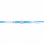 ALVENZA Blue Square Stone Macrame Rakhi with Pearl Beads, Silver Accents and Soft Thread