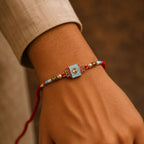 ALVENZA Sky Blue-Red Meenakari Designer Bhaiya Rakhi for Brother with Beads Gift
