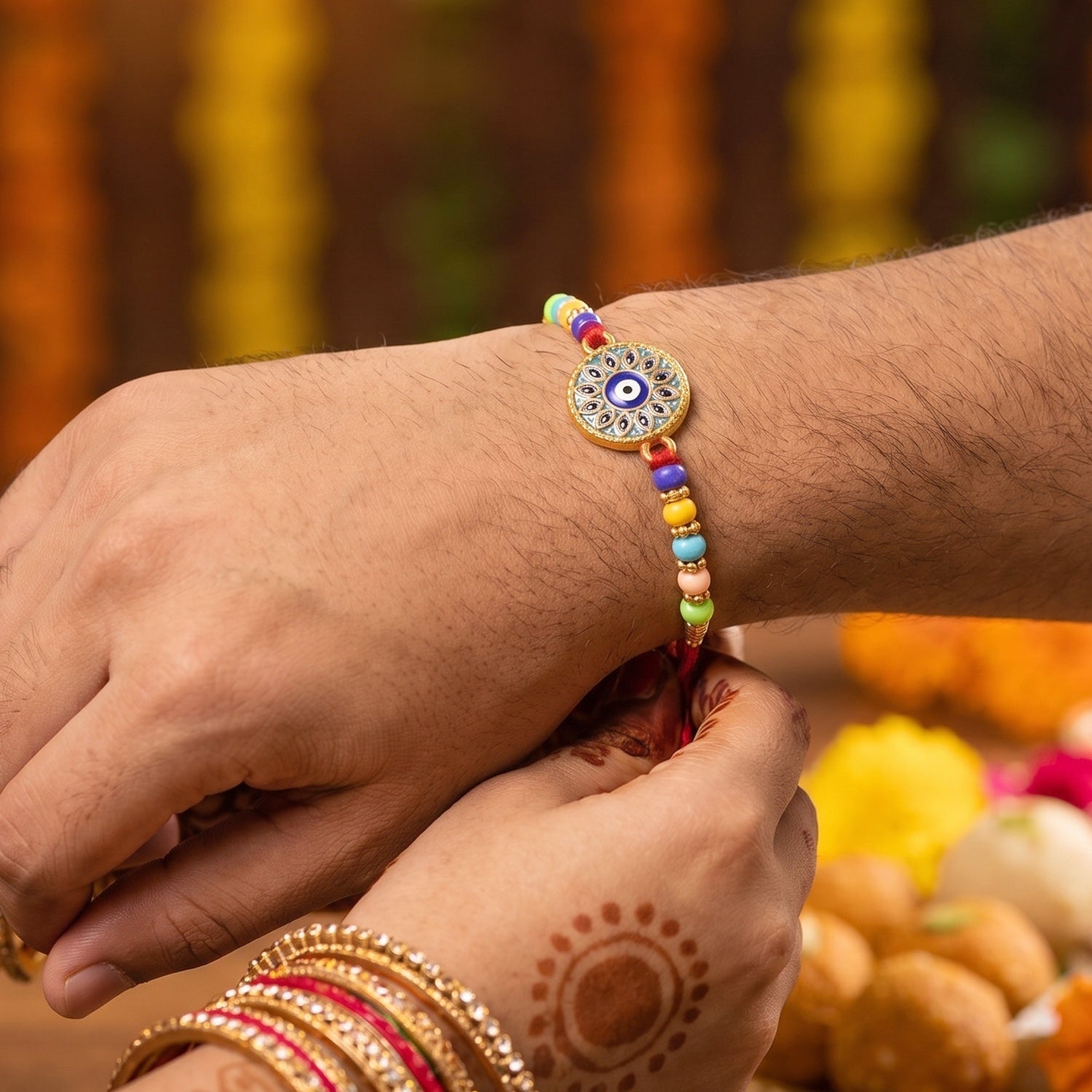 ALVENZA Evil Eye Mandala Rakhi – Symbol of Love and Protection
