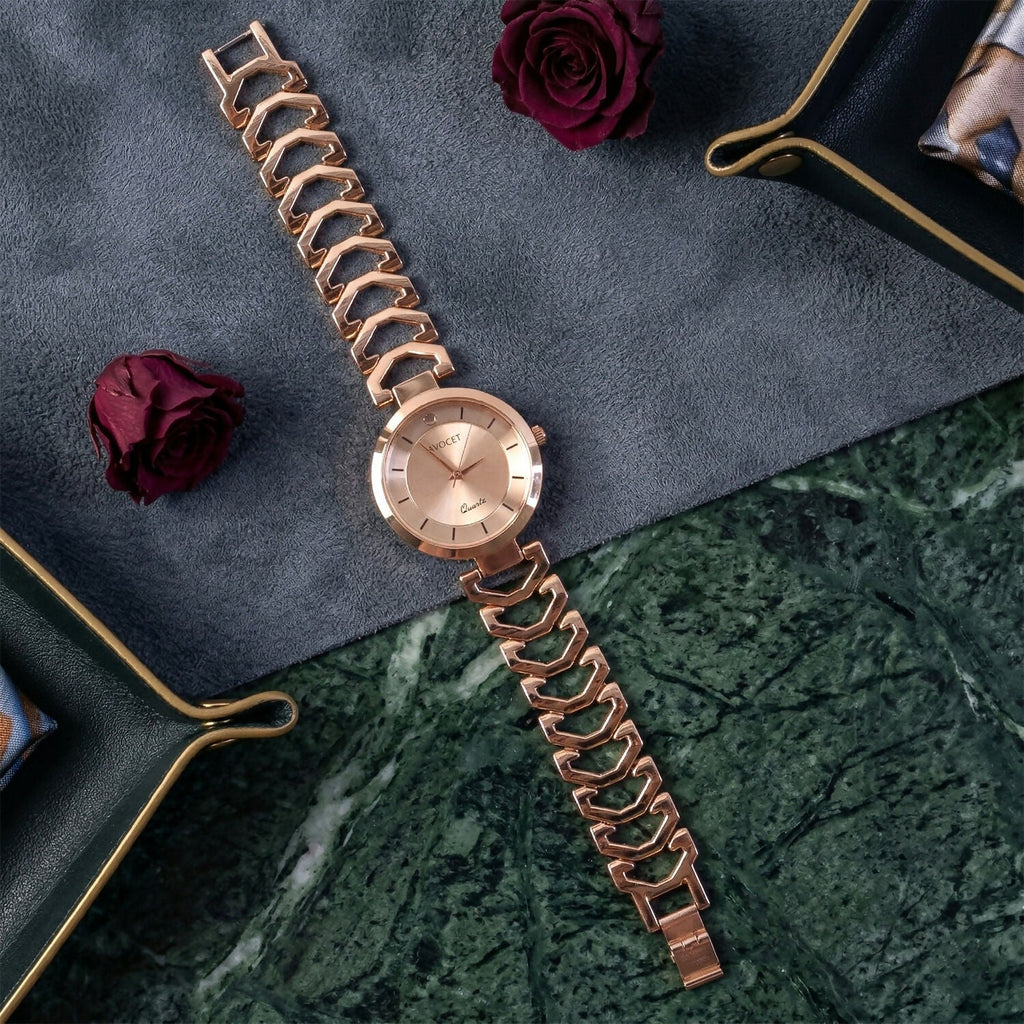 Rose Gold Analog Wrist Watch – Elegant & Minimalist for Women