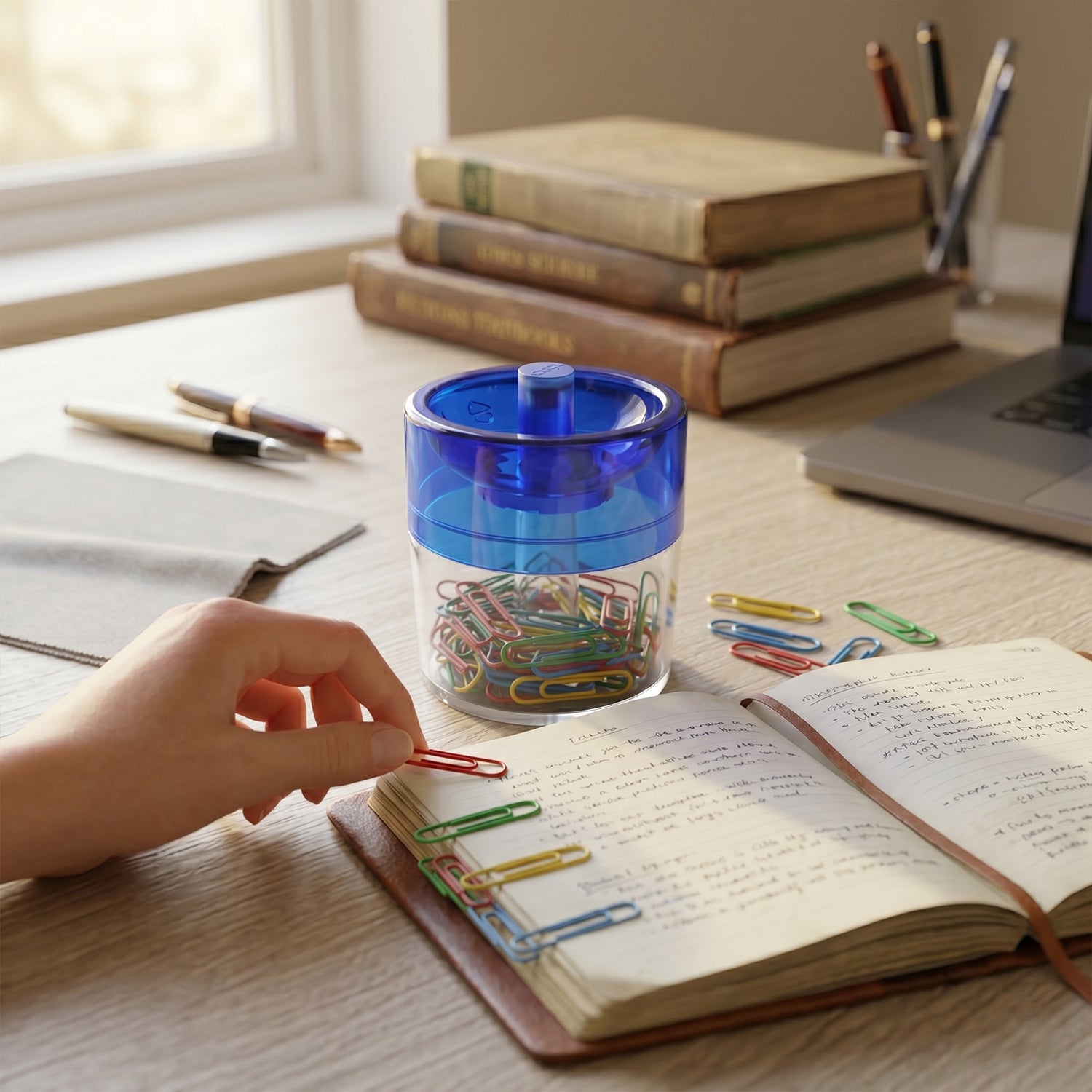 Magnetic Pin & Paper Clip Dispenser Compact Desk Organizer for Office & Home - Front View