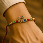 ALVENZA Super Bro Golden Rakhi with Colorful Beads, Blue Charm and Premium Festive Look