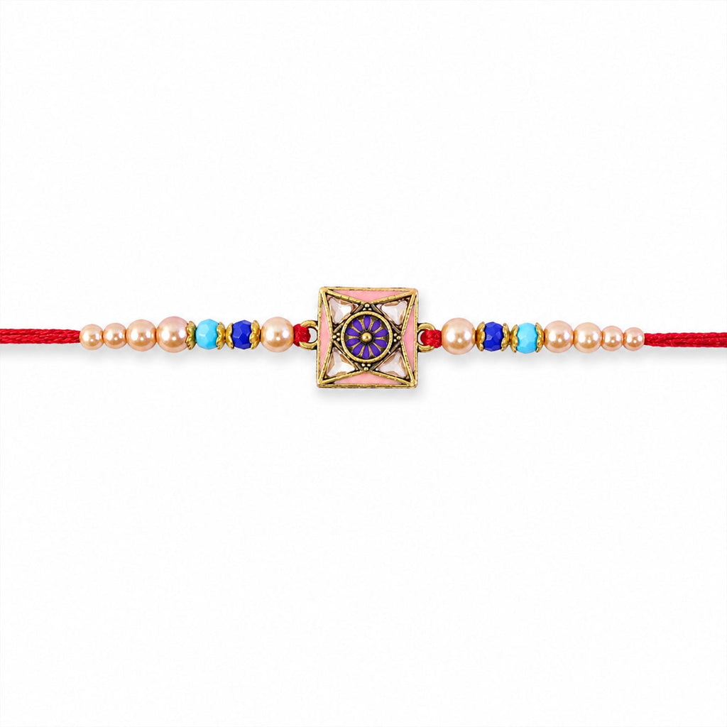 ALVENZA Royal Purple Meenakari Square Designer Rakhi for Brother with Pearls