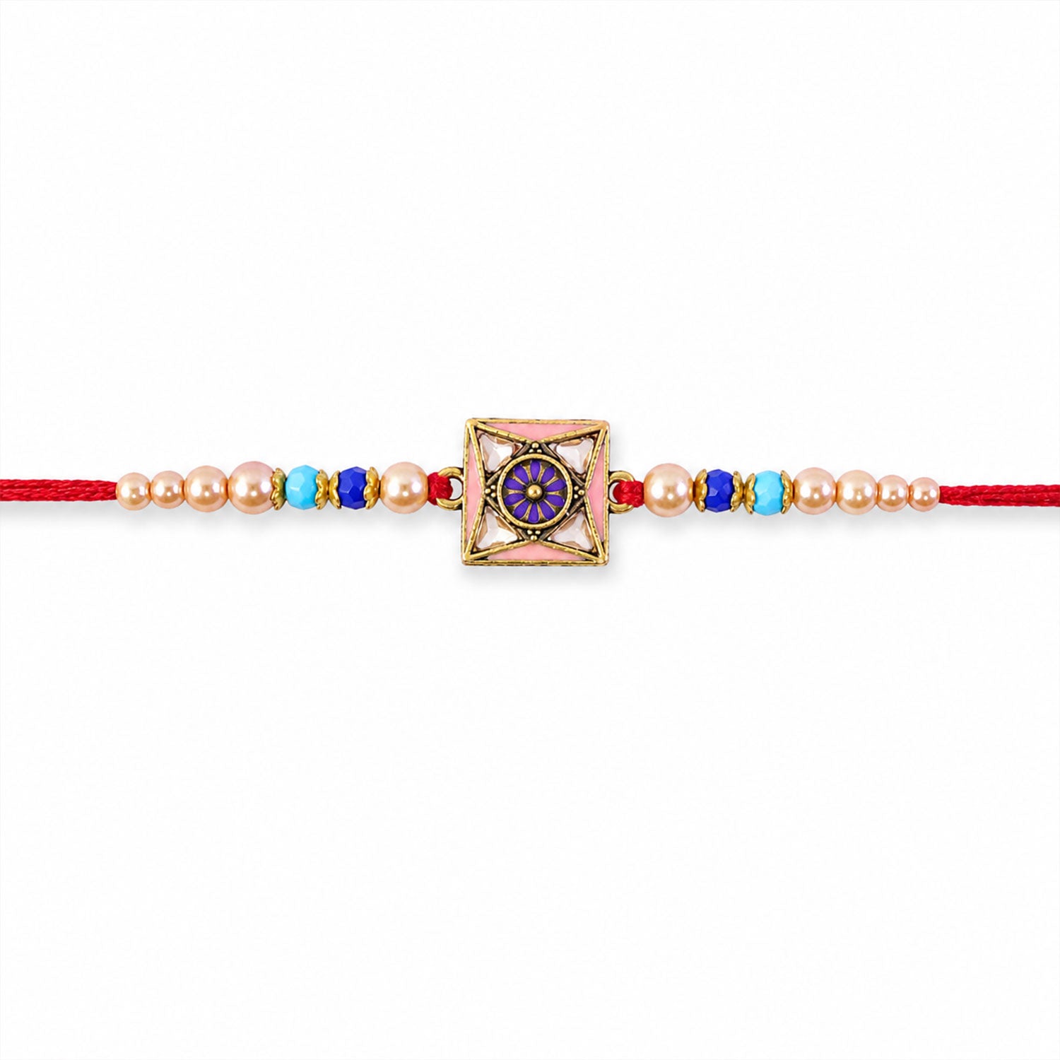 ALVENZA Royal Purple Meenakari Square Designer Rakhi for Brother with Pearls