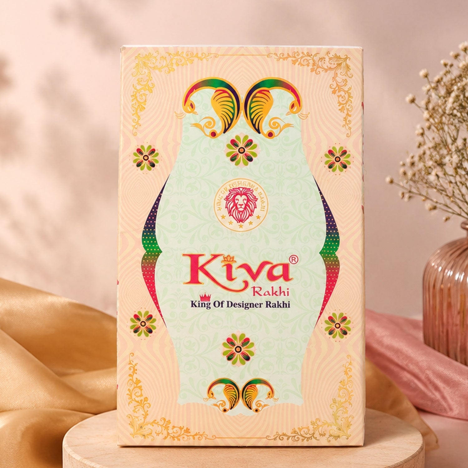 ALVENZA Round Red Green Enamel Rakhi with Multicolor Beads, Roli Chawal Coin and Card Packing