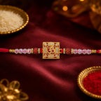 ALVENZA Auspicious Om Symbol AD Rudraksha Rakhi for Brother, Crystal Beads Gift