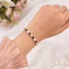 Rose Gold Watch with Square Shape Dial Bracelet Design and Black Stone Details