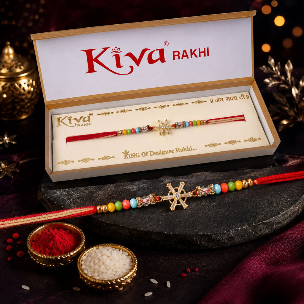 ALVENZA Snowflake AD Stone Designer Rakhi for Brother, Multicolour Beads Gift